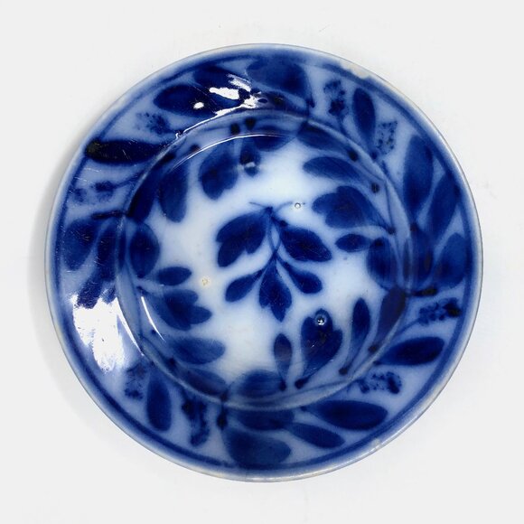 Pair of Antique Flow Blue Spinach Plates - Picture 6 of 8